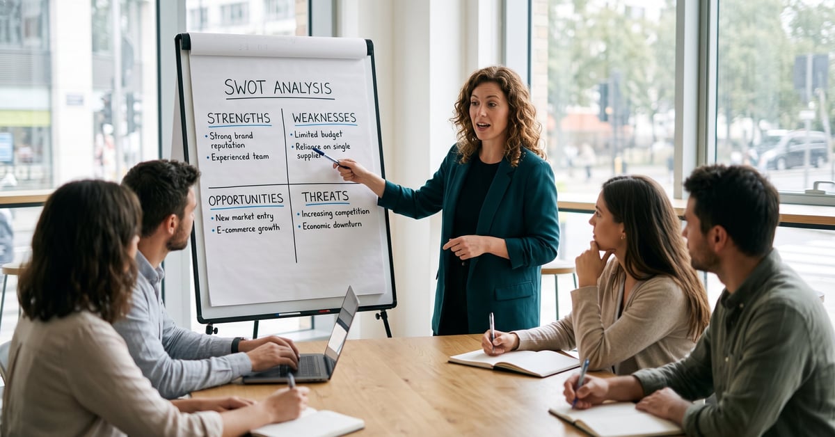 Analyse SWOT : tableau stratégique forces faiblesses opportunités menaces pour entreprise
