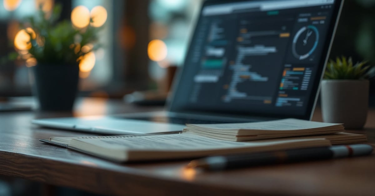 Entrepreneur travaillant sur un business plan planner avec documents et ordinateur sur un bureau