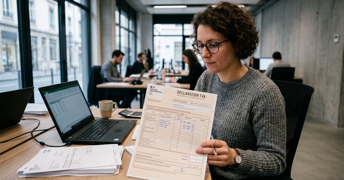 Déclaration TVA : documents fiscaux et formulaires administratifs sur un bureau professionnel