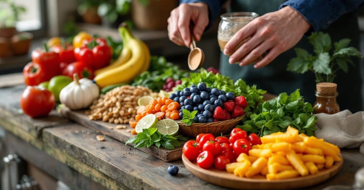 Tableau de diversification alimentaire avec aliments variés pour bébé, fruits, légumes et céréales